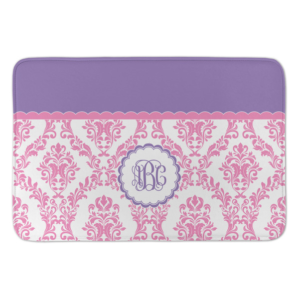 Custom Pink, White & Purple Damask Anti-Fatigue Kitchen Mat (Personalized)
