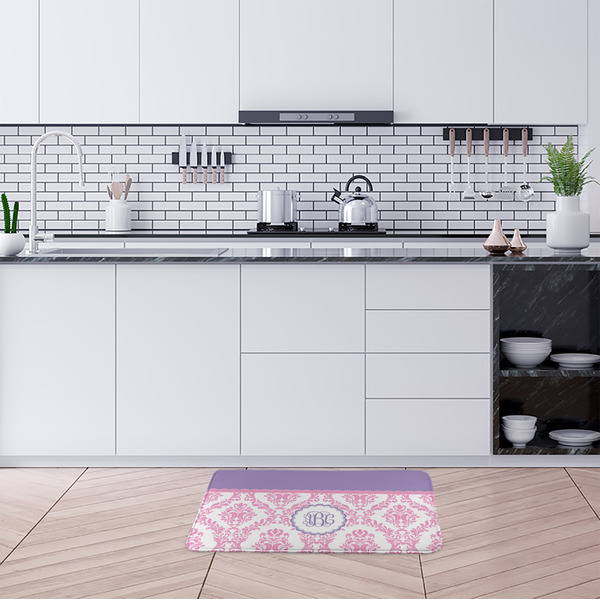Pink, White & Purple Damask Anti-Fatigue Kitchen Mats - LIFESTYLE