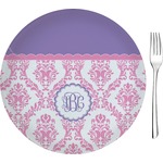 Pink, White & Purple Damask 8" Glass Appetizer / Dessert Plates - Single or Set (Personalized)