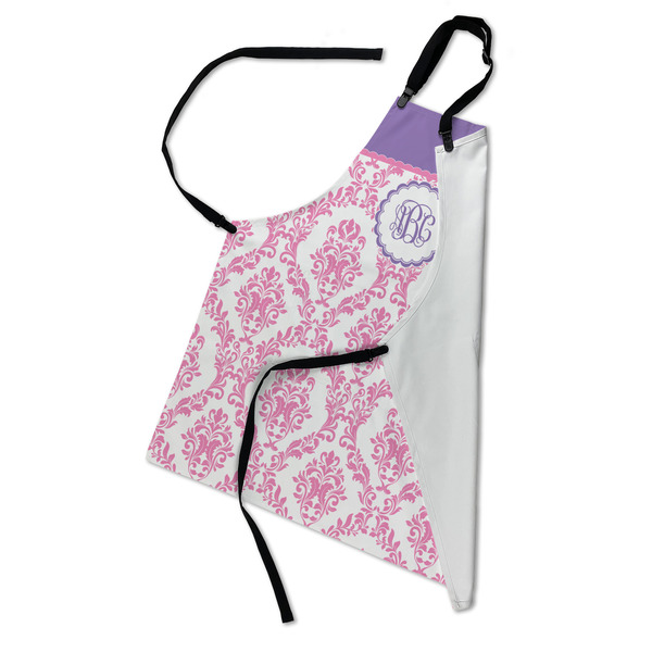 Pink, White & Purple Damask Apron - Folded