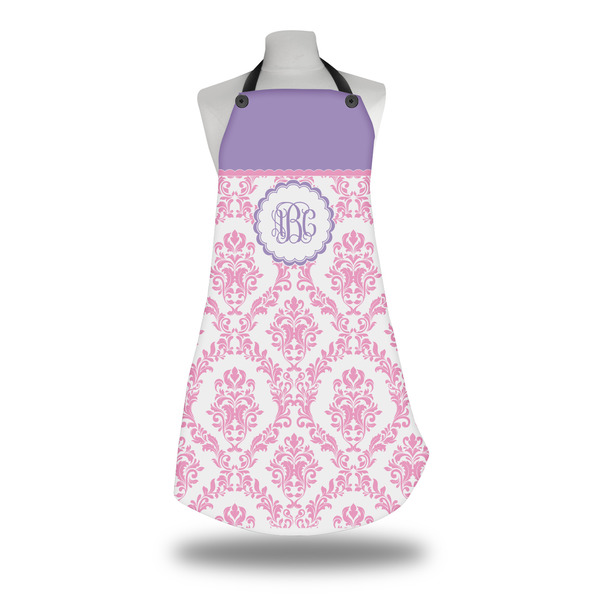 Custom Pink, White & Purple Damask Apron w/ Monogram