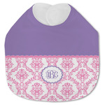 Pink, White & Purple Damask Jersey Knit Baby Bib w/ Monogram