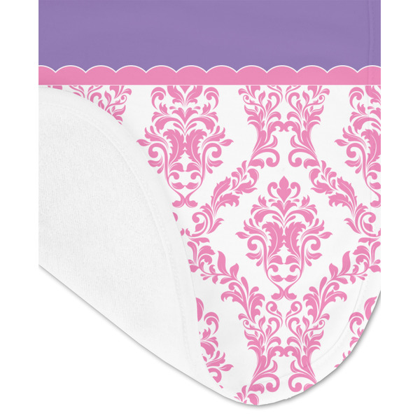Pink, White & Purple Damask Baby Bib - AFT detail