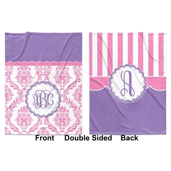 Pink, White & Purple Damask Baby Blanket (Double Sided - Printed Front and Back)