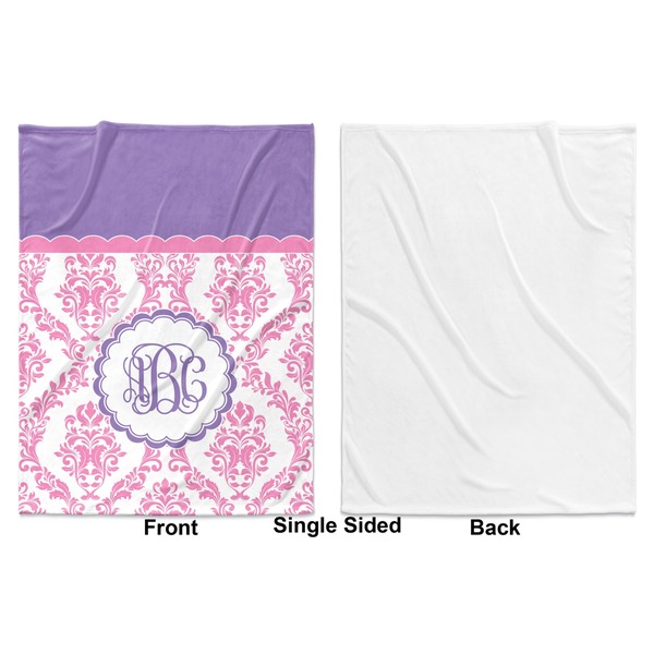 Pink, White & Purple Damask Baby Blanket (Single Side - Printed Front, White Back)