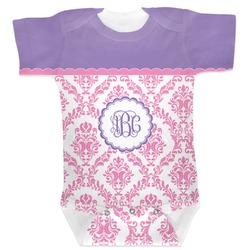 Pink, White & Purple Damask Baby Bodysuit 6-12 (Personalized)