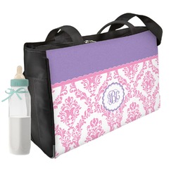 Pink, White & Purple Damask Diaper Bag w/ Monogram