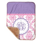 Pink, White & Purple Damask Sherpa Baby Blanket - 30" x 40" w/ Monograms