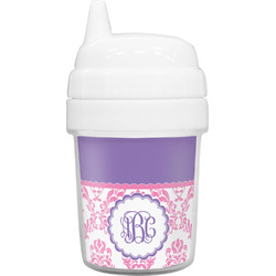 Pink, White & Purple Damask Baby Sippy Cup (Personalized)