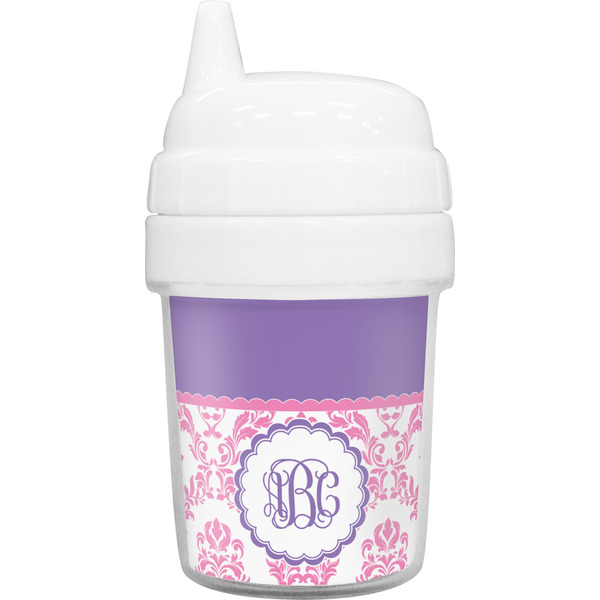 Custom Pink, White & Purple Damask Baby Sippy Cup (Personalized)