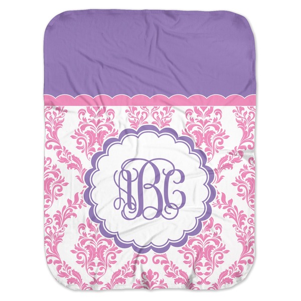 Custom Pink, White & Purple Damask Baby Swaddling Blanket (Personalized)