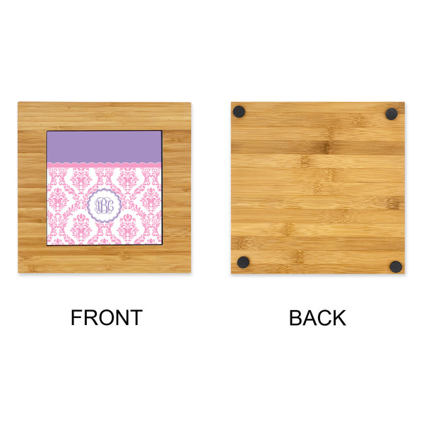 Pink, White & Purple Damask Bamboo Trivet with 6" Tile - APPROVAL