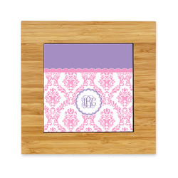 Pink, White & Purple Damask Bamboo Trivet with Ceramic Tile Insert (Personalized)