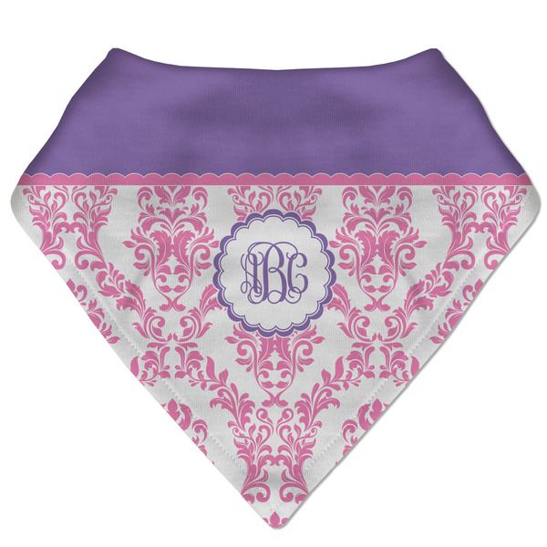 Custom Pink, White & Purple Damask Bandana Bib (Personalized)