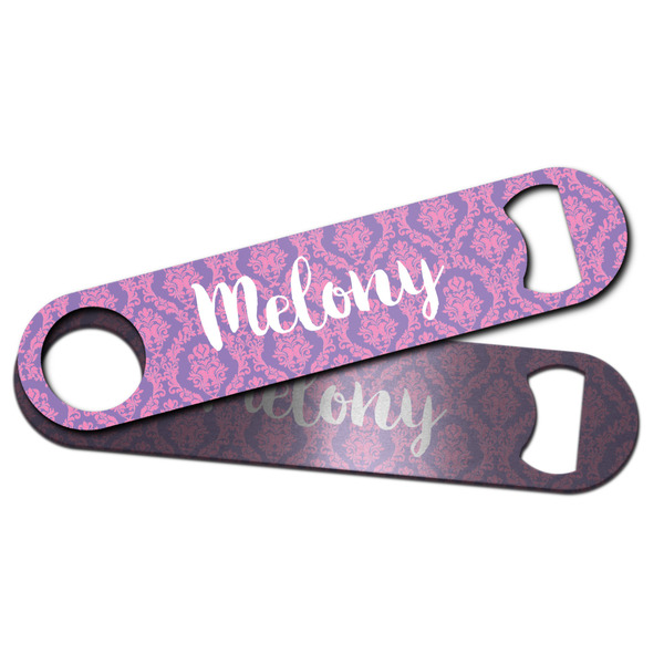 Pink, White & Purple Damask Bar Bottle Opener - Main