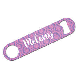 Pink, White & Purple Damask Bar Bottle Opener w/ Monogram