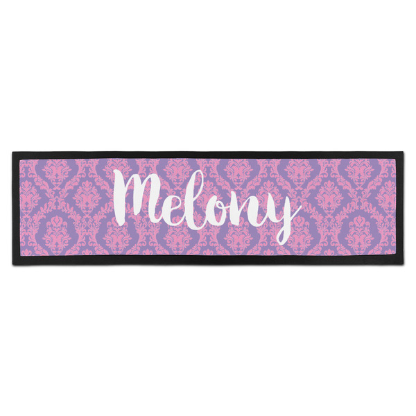 Custom Pink, White & Purple Damask Bar Mat (Personalized)