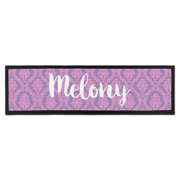 Custom Pink, White & Purple Damask Bar Mat - Large (Personalized)