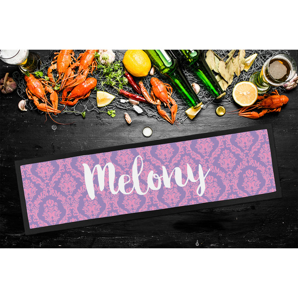 Pink, White & Purple Damask Bar Mat - Large - LIFESTYLE