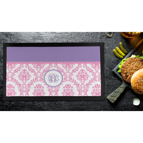 Pink, White & Purple Damask Bar Mat - Small - LIFESTYLE