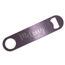 Pink, White & Purple Damask Bar Bottle Opener - Silver w/ Monogram