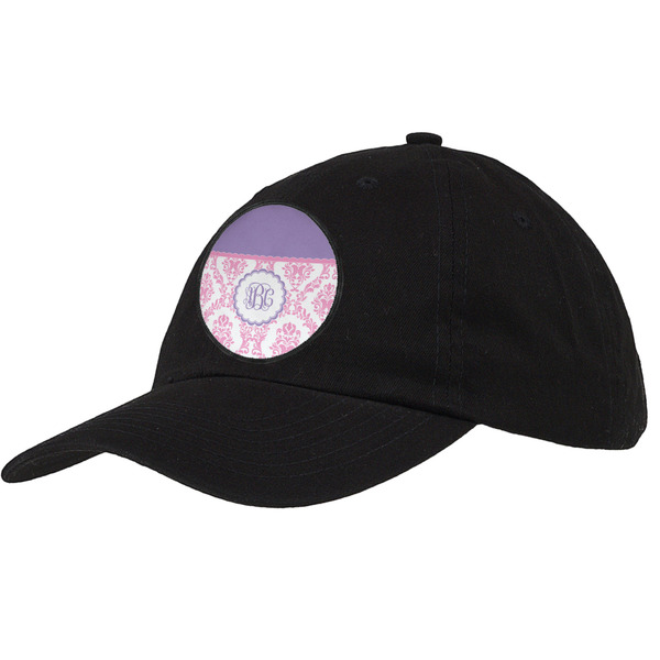Custom Pink, White & Purple Damask Baseball Cap - Black (Personalized)