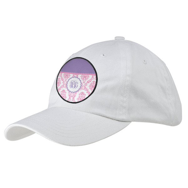 Custom Pink, White & Purple Damask Baseball Cap - White (Personalized)