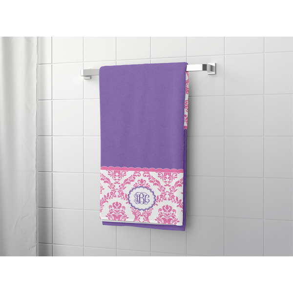 Pink, White & Purple Damask Bath Towel - LIFESTYLE