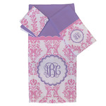 Pink, White & Purple Damask Bath Towel Set - 3 Pcs (Personalized)