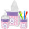 Pink, White & Purple Damask Acrylic Bathroom Accessories Set w/ Monogram