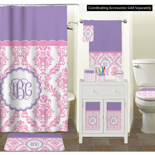 Pink, White & Purple Damask Bathroom Scene