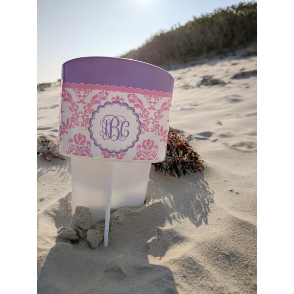 Pink, White & Purple Damask Beach Spiker white on beach with sand
