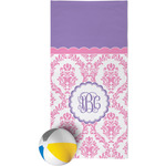 Pink, White & Purple Damask Beach Towel (Personalized)
