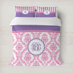 Pink, White & Purple Damask Duvet Cover (Personalized)
