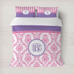 Pink, White & Purple Damask Duvet Cover (Personalized)