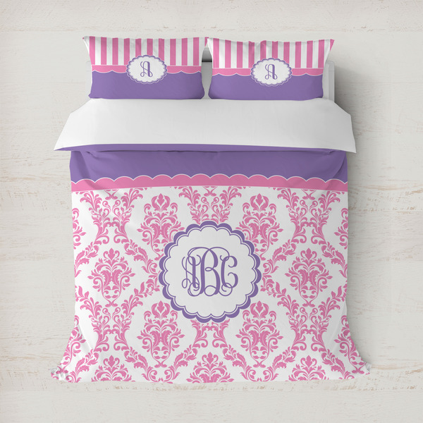 Custom Pink, White & Purple Damask Duvet Cover (Personalized)