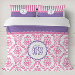 Pink, White & Purple Damask Duvet Cover Set - King (Personalized)