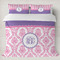Pink, White & Purple Damask Duvet Cover Set - King (Personalized)