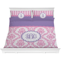 Pink, White & Purple Damask Comforter Set - King (Personalized)