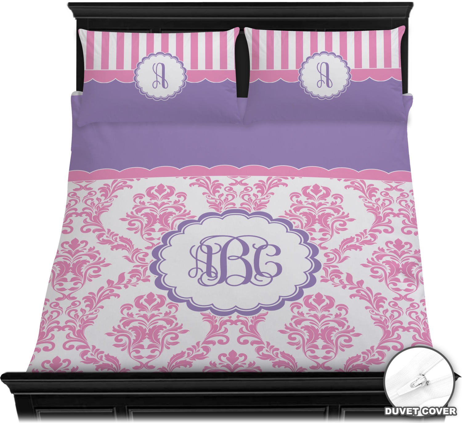 Pink White Purple Damask Duvet Cover Set Personalized