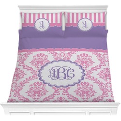 Pink, White & Purple Damask Comforters (Personalized)