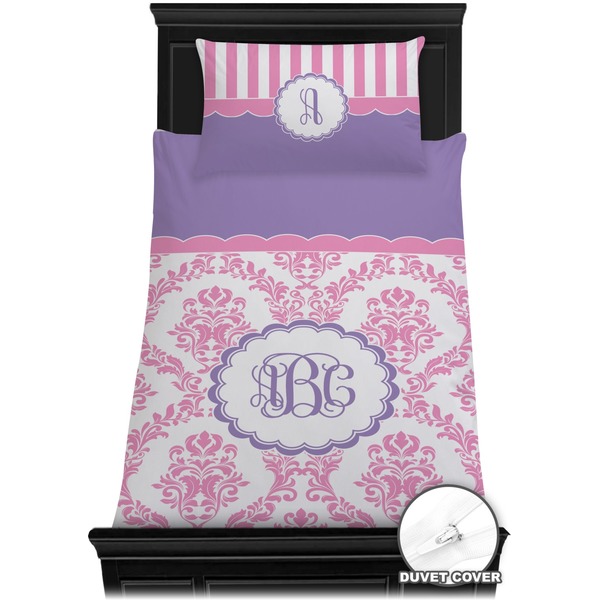 Pink, White & Purple Damask Bedding Set (Twin) - Duvet