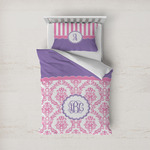 Pink, White & Purple Damask Duvet Cover Set - Twin (Personalized)