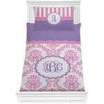 Pink, White & Purple Damask Comforter Set - Twin XL (Personalized)