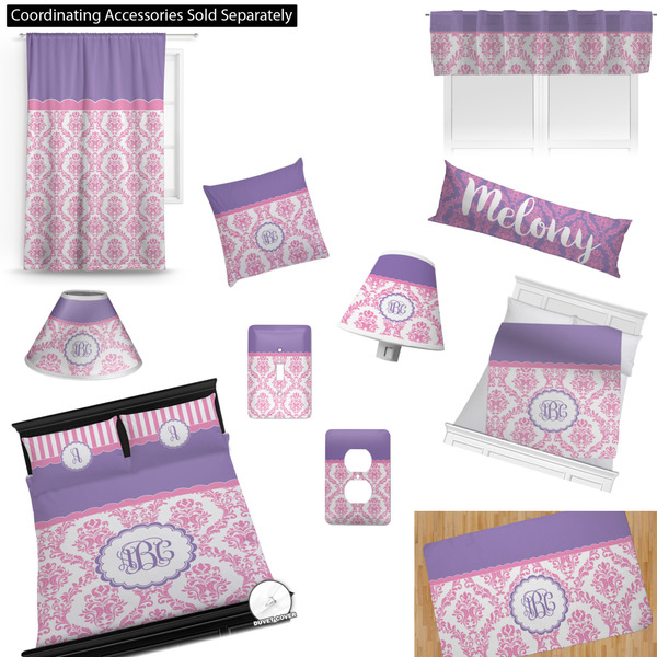 Pink, White & Purple Damask Bedroom Decor & Accessories2
