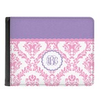 Pink, White & Purple Damask Genuine Leather Men's Bi-fold Wallet (Personalized)