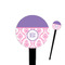 Pink, White & Purple Damask 4" Round Plastic Food Picks - Black - Single Sided (Personalized)
