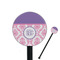 Pink, White & Purple Damask 5.5" Round Plastic Stir Sticks - Black - Single Sided (Personalized)