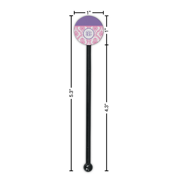 Pink, White & Purple Damask Black Plastic 5.5" Stir Stick - Round - Dimensions