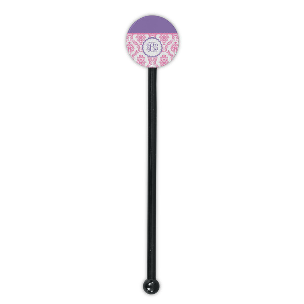 Pink, White & Purple Damask Black Plastic 5.5" Stir Stick - Round - Single Stick